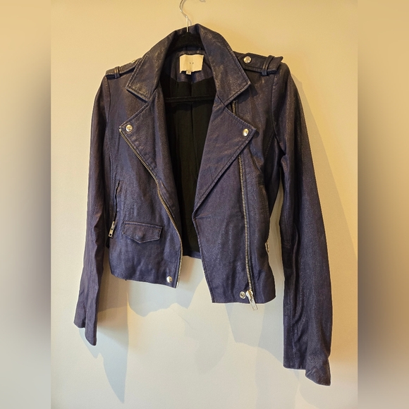 Iro Paris Blue Leather Moto Jacket Size Italian 40 - Picture 4 of 16